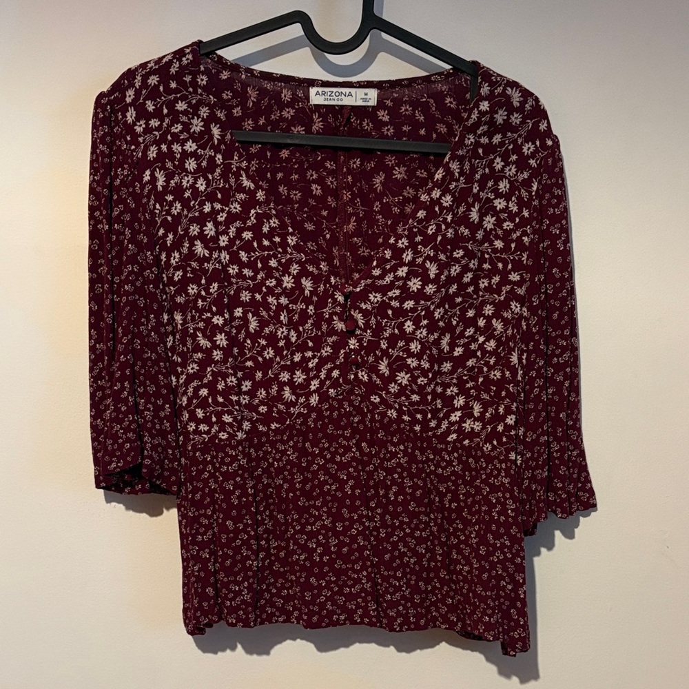 Arizona Jean Company Maroon Floral Blouse